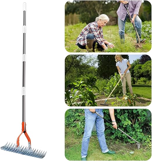 saza tırmık, bahçe bahçe tırmık | Ayarlanabilir uzun saplı kültivatör bahçe el tırmığı | Tiller kültivatör, ayıklama, gevşeme, havalandırma, presleme için taşınabilir ergonomik bahçe - Görsel 5