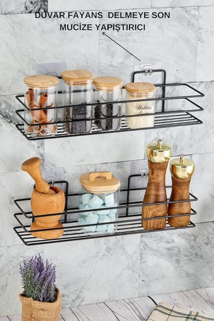 Baharatlık Ve Banyo Düzenleyici 7x40 Cm 2'li Siyah Raf - Baharatlık Rafı SİYAH Tek Ebat