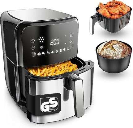 Airfryer - 5.5 Litre Hacim - 12 Program Airfritöz - 1700 W - Yağsız - Ekmek & Kızartma Sepeti - Yapışmaz Kaplama Sistemi, Dokunmatik Ekran
