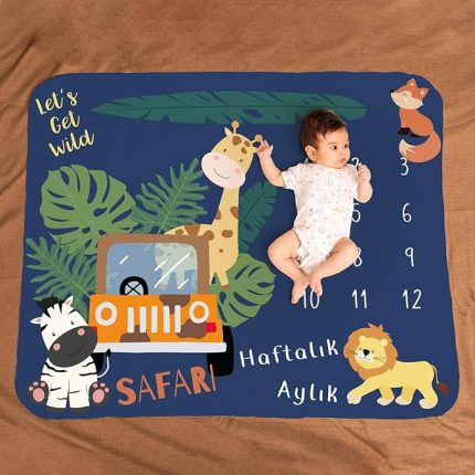 Safari Macerası Aylık | Haftalık Bebek Hediyesi Fotoğraf Çekim Battaniyesi 100x120 cm