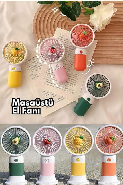 Şarjlı Mini El Fanı ve Masa Fanı Soğutucu Pervane Taşınabilir Şarj Edilebilir Turuncu