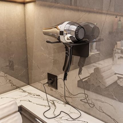 Saç Kurutma Makinesi Tutucu, Saç Kurutma Makinesi Tutacağı, Kuaför Fön Makinesi Askısı, Berber Saç Kurutma Makinesi Askısı (Siyah, Metal)