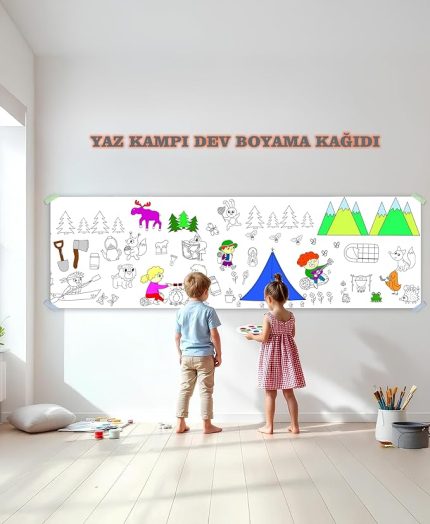 Kampı Temalı Dev Boyama Kağıdı 2,5 Metre Rulo Boyama Kağıdı Çocuk Anaokulu ve Kreşler İçin Aktivite Çocuk Eğitici Boyama