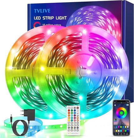 LED şerit, LED ışıklar 20 m, RGB LED şerit, müzikal senkronizasyon, LED şeritler uygulama ve uzaktan kumanda ile kontrol edilen 44 tuş, LED oda ışıkları, LED şerit ışıkları, ev oyun çubuğu için