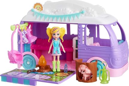 POCKET™ Muhteşem Karavan Polly Pocket Muhteşem Karavan, bebek ve evcil hayvan oyun seti, kamp ve yiyecek temalı aksesuarlar, seyahat oyuncağı JCC32