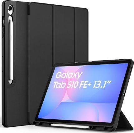 Samsung Galaxy Tab S10 FE+/ S10 FE Plus için Kılıf (S10 FE için DEĞİL) 13,1 inç Kalem Tutuculu, Ultra İnce PU Deri Koruyucu Kılıf, Siyah