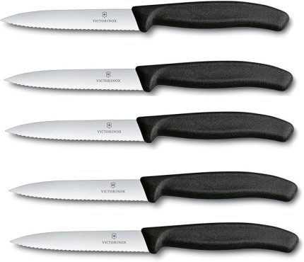 5 parçalı sebze bıçağı seti Swiss Classic siyah — 10 cm tırtıklı kenarlı — domates bıçağı