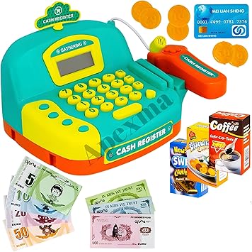 ve Işıklı Dokunmatik Barkod Okuyuculu Mikrofonlu Alışveriş Sepetli Oyuncak Yazar Kasa 29 Parça - Görsel 3