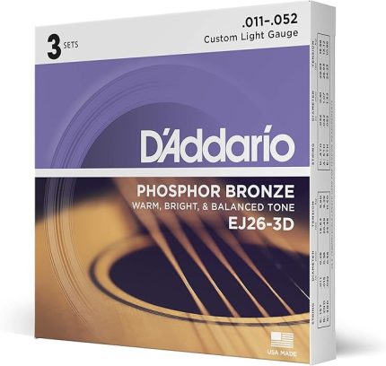 Stahlsaiten Westerngitarre | HÖCHSTE QUALITÄT DER BELIEBTESTEN SAITENMARKE | EJ26-3D | Phosphor Bronze | Custom Light (11-52) | 3er Pack