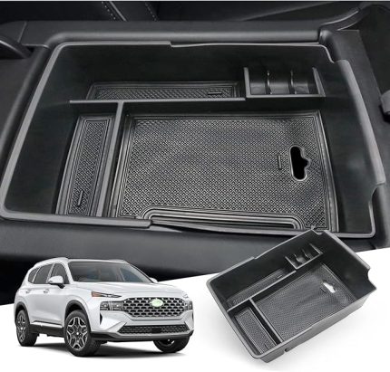 Hyunda-i Santa Fe 2021 2022 orta konsol saklama kutusu, Santa Fe kol dayanağı düzenleyici tepsi torpido gözü (siyah)