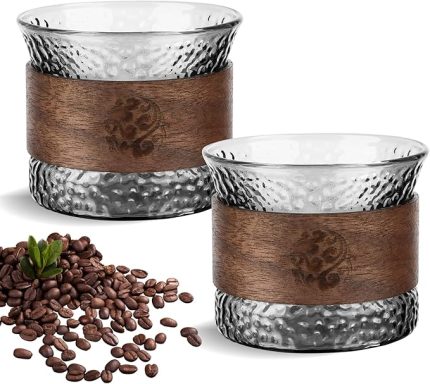 2'li set espresso fincanı cam 150 ml kahve fincanı, cam, yanmaz ahşap halkalı, espresso ve kahve fincanları espresso, çay, moka için