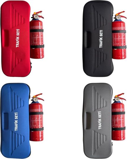 Kırmızı Ekonomik Eva Trafik Seti ve 1 Kg Yangın Tüpü 4 Yıl Etiketli Tüvtürk Onaylı Araç Trafik ve İlk Yardım Seti