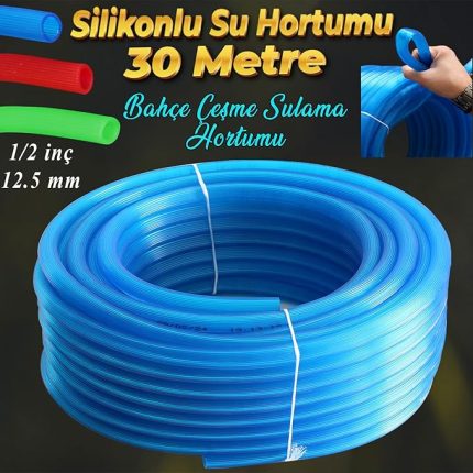 Bahçe Çeşme Su Hortumu İç Çap 1/2 Naturel Silikonlu Sulama Araç Yıkama Hortum 30 Metre