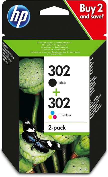 302 2-Pack Black/Tri-Colour orijinal Ink Cartridges Combo paket X4D37AE