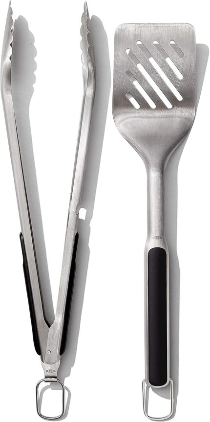 Good Grips Spatula ve Maşa Seti - Bulaşık Makinesinde Yıkanabilir Barbekü Maşası Seti Paslanmaz Çelik Et Spatulalı - 41 cm ve 47,5 cm