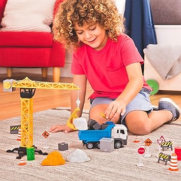 by Battat - IR Çocuk Damperli Kamyon ve Aksesuarlar için - Pretend Toy, Signs, Beams, & More - 3 Yıl - İnşaat Vinç Oyun Seti (62 adet), Çok renkli (Branford Ltd. WH1273Z) - Görsel 4