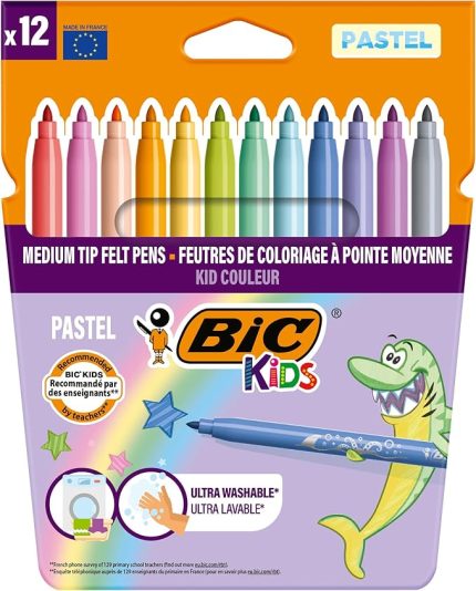 Kids Kid Couleur Pastel Ultra Yıkanabilir 12 Renk, Su Bazlı Keçeli Boya Kalem