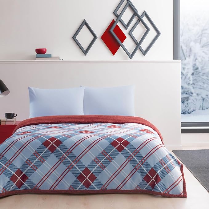 Rialta Desenli%100 Pamuk Battaniye Takımı, Kırmızı, Çift Kişilik