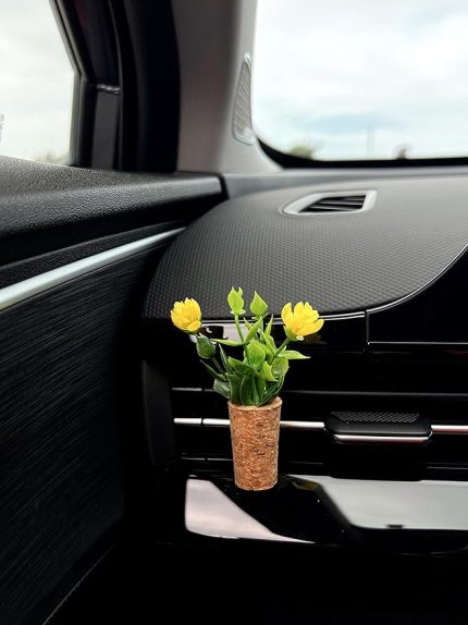 Mini Araç Klima Süsü | El Yapımı Mantar Saksı Çiçek Oto Kokusu | Difüzör(Kokusuz) Sarı