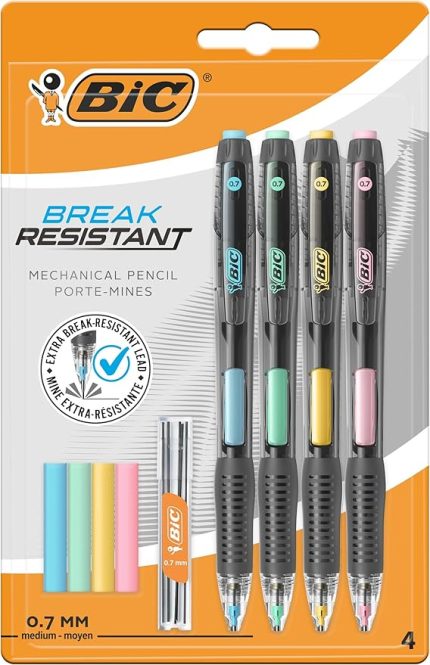Break Resistance 0.7mm Uçlu Kalem, 4'lü Blister Versatil Kalem, 4 Adet Silgi, 6 Adet Yedek Uç,Yandan Basmalı Sistem