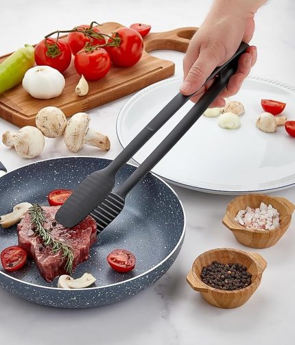 Ve Izgara Maşası Yanmaz Yapışmaz Teflon Maşa Kaymaz Barbekü Maşası Siyah