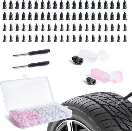 80 Adet Lastik Tamir Kauçuk Tırnak Seti, Hızlı Lastik Onarım Çivi Kiti Tornavida ile, Self Servis Delinme Onarım Vida Araba Motosiklet Bisiklet için (40 S+40 L)