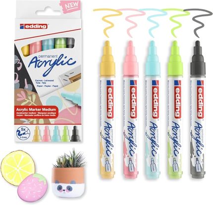 5100 akrilik markör - sarı mavi yeşil pembe gri - akrilik markörler 5'li paket (pastel)