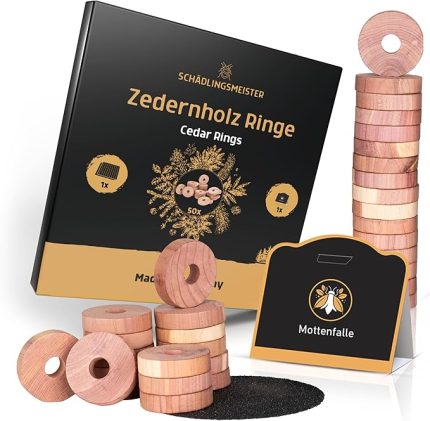 PEST MASTER sedir ağacı halkaları - 50 parça + 1 güve tuzağı giysi güveleri - gardırop için sedir ağacı güvesi koruması - giysi güvesi tuzağı - güvelere karşı - giysi güveleriyle mücadele