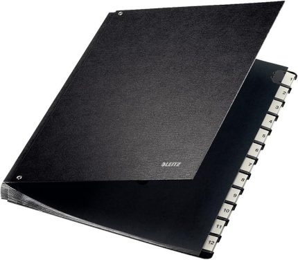 Ayırıcı klasör, A4, 12 gözlü, 12 plastik rakam bandı, 6 görüş deliği, siyah sert karton, siyah, 58120095