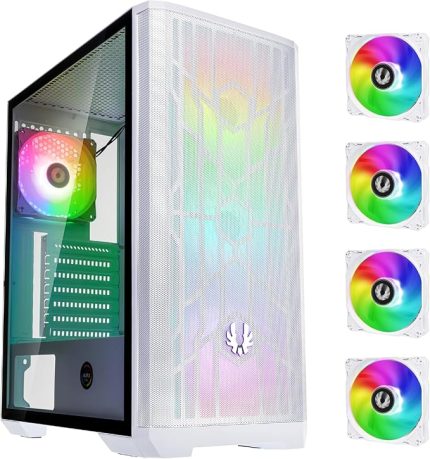 Nova Mesh SE TG PC kasası, oyun bilgisayarı kulesi, 4 takılmış ARGB fanı, ARGB denetleyici, ağ ön, sertleştirilmiş cam, mükemmel kablo yönetimi, beyaz