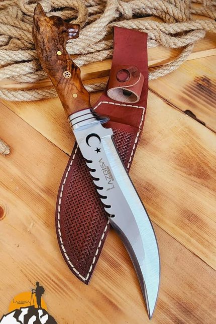 İşlemeli Sap Outdoor Kamp Bıçağı Çakısı Kılıflı Piknik Bıçak Çakı Mutfak Bıçağı (KMU-742)