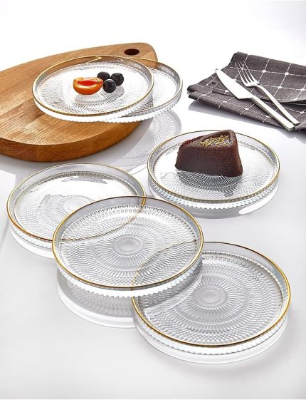 6' lı Cam Kek Pasta Tabağı Seti - Yaldızlı Lüks Pasta Takımı(16CM)