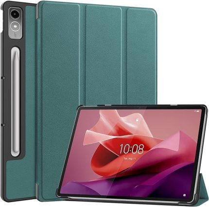 kılıf Lenovo Tab P12 12.7 inch ile Uyumlu,Ince Koruyucu Kılıf,Ultra İnce Kapak Üç Katlı Stant Sert Kabuk Kılıf,Otomatik Uyanma/Uyuma Koruyucu Kapak-Yeşil