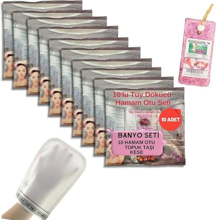 Paket Hamam Otu Toz Tüy Dökücü + Hamam Kesesi + Topuk Taşı Banyo Seti