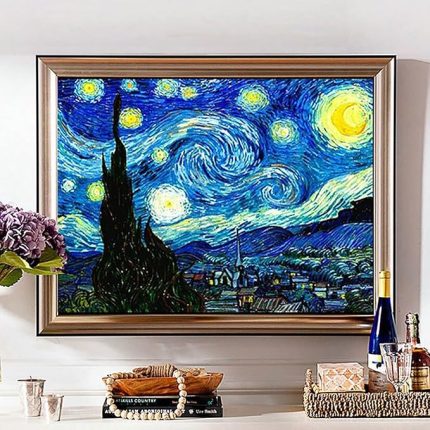 Elmas Boyama Kiti DIY 5D Tam Elmas Büyük Boy Van Gogh Yıldızlı Gece Mozaik Çapraz Dikiş Oturma Odası için Duvar Süslemeleri 90x60cm