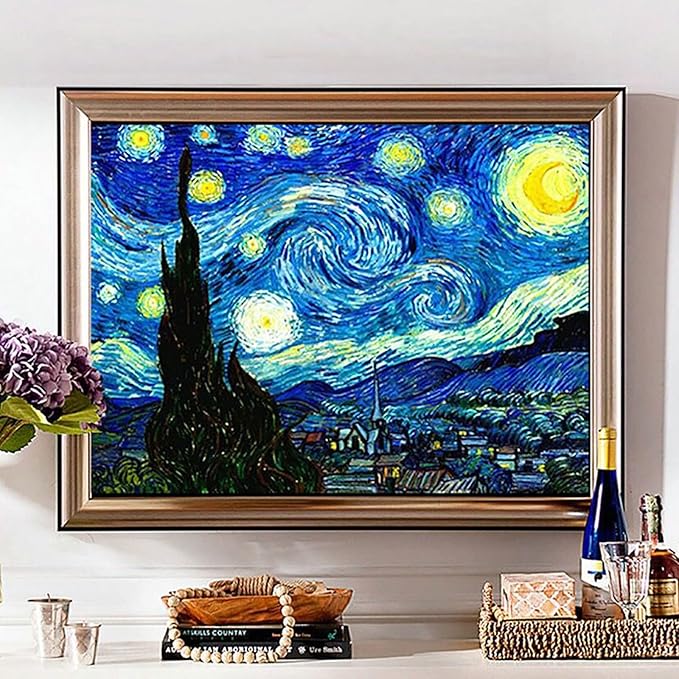 Elmas Boyama Kiti DIY 5D Tam Elmas Büyük Boy Van Gogh Yıldızlı Gece Mozaik Çapraz Dikiş Oturma Odası için Duvar Süslemeleri 90x60cm