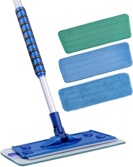 Mikrofiber Mop Üçlü Set - Islak, Kuru ve Duvar Bezi Dahil (3 Bez), 90-156 cm Teleskopik Alüminyum Sap, 360 Derece Dönen Cırtlı Kafa, Laminat Parke Fayans Duvar ve Tavan İçin
