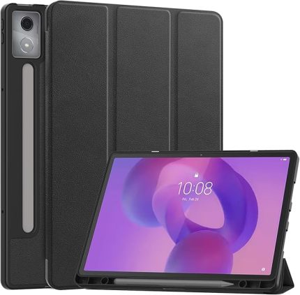 Lenovo Idea Tab Pro 12,7 inç 2025 için Kalem Tutuculu Kılıf (TB-373FU TB-375FC) İnce Koruyucu Kılıf Standlı PU Deri Tablet, Siyah