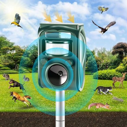 Hayvan Kovucu, Hareket Sensörlü Açık Güneş Enerjili Sincaplar Caydırıcı, Ses ve LED Yanıp Sönüyor, Su Geçirmez Geyik Kovucusu, Kedi Köpek Kuş Skunk Tavşan Yaban Domuzları için Hayvan Kovucu