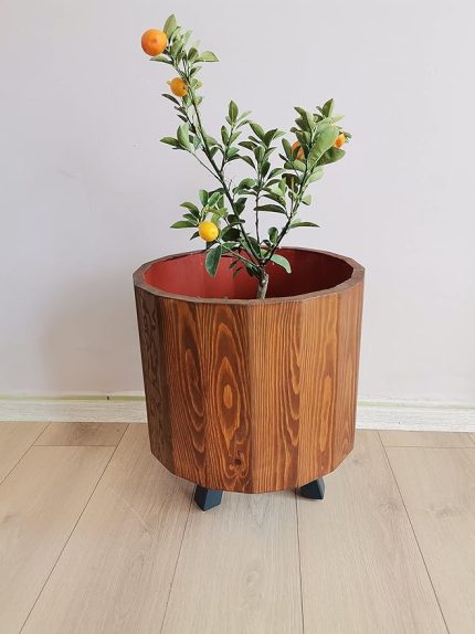 mobilya ahşap ahşap saksı yuvarlak büyük boy saksılık kestane