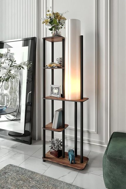 DOR Lambader – Ceviz Renkli Şık Ahşap Gövde, Modern ve Minimalist Tasarım, E27 Duy Uyumlu, LED Ampul ile Kullanılabilir, Göz Yormayan Aydınlatma, Kolay Kurulumlu Salon Lambası