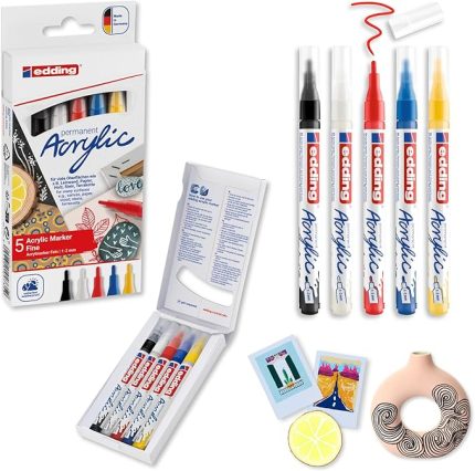 5300 Akrilik Markör 5'Li Set, Temel Renkler, 5 Akrilik Boya Kalemi Seti, İnce Yuvarlak Uç 1-2 mm