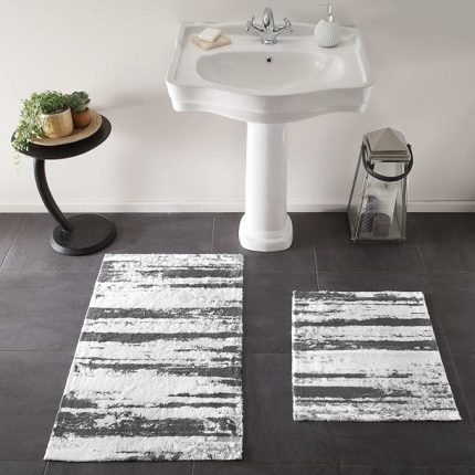 Classy Desenli%75 Pamuk%25 Viscoz Paspas Seti, Antrasit, 1 Adet 50x60 cm / 1 Adet 60x100 cm