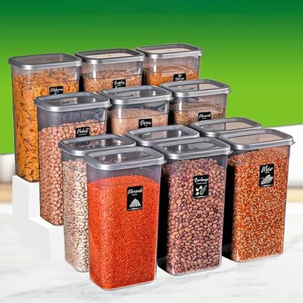 12 Adet 24 Parça 3,2 Litre 3200 Ml. Mega Boy Dikdörtgen Erzak Bakliyat Saklama Kabı Etiket Hediyeli