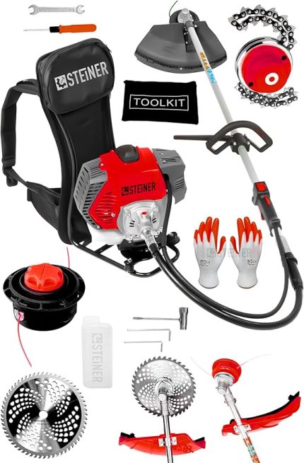 Alman 16 Hp Tam Profesyonel Sırt Tipi Benzinli Tırpan Ot Çalı Çim Biçme Makinesi Kırmızı + Canavar Başlık