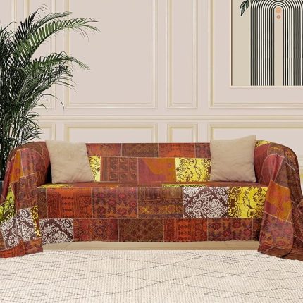 CONCEPT SoftMicro Koltuk Örtüsü | Çekyat Örtüsü | Koltuk Şalı | Etnik Desenli Boho Patchwork Kaymaz | Kiremit 180x220 cm