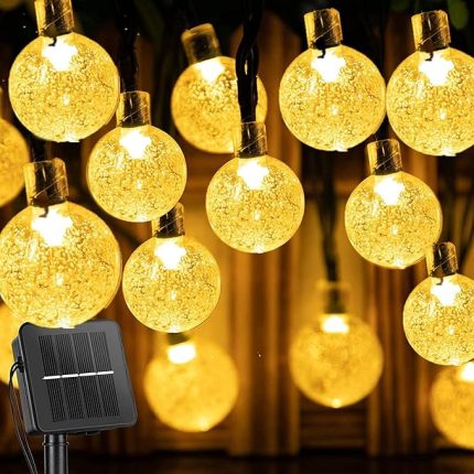 Outdoor 50 LED 8 Mod Dış Mekan/İç Mekan Telli Işıklar Kristal Top Su Geçirmez Dekoratif Bahçe, Parti, Noel, Ağaçlar, Veranda, Yılbaşı, Düğün (Sıcak Sarı)