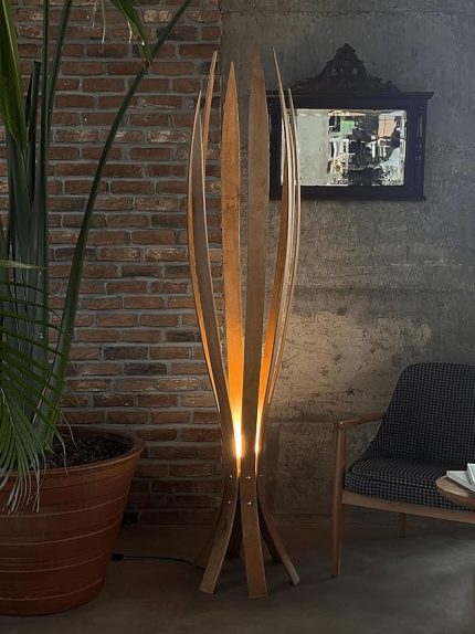 Wood ''Hedra Lambader, İskandinav Tarzı Ahşap Lambader, Dekoratif Yer Lambası, Modern Salon Aydınlatma'' (MEŞE)