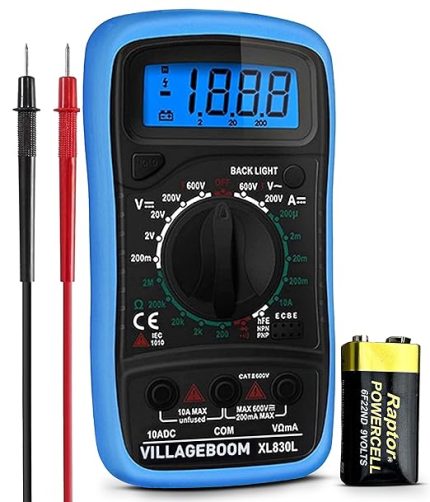 LCD Arka Aydınlatmalı Dijital Multimetre Test Cihazı - Akım, AC/DC Gerilim, Direnç, Süreklilik, Diyotlar vb., Mavi, 9 Volt Pil ve Test Uçlarıyla (Ev dekorasyonu) B07H9VF29K (DE)