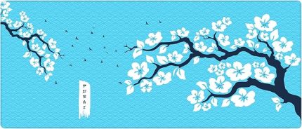 Gaming Sakura Mouse Pad 31x28, 70x30, 80x30, 90x40 Cherry Blossom Mouse Pad XXL Büyük Oyuncu Mouse Altlığı Kiraz Çiçeği Mousepad (Turkuaz-Beyaz, 90x40 cm 3mm kalınlık)